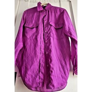 Massimo Dutti 100% silk button up hot pink‎ shirt US Sz 2